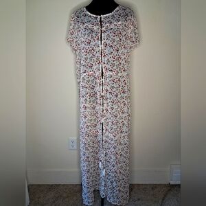 DR2 White and Red Midi Dress with Floral Pattern